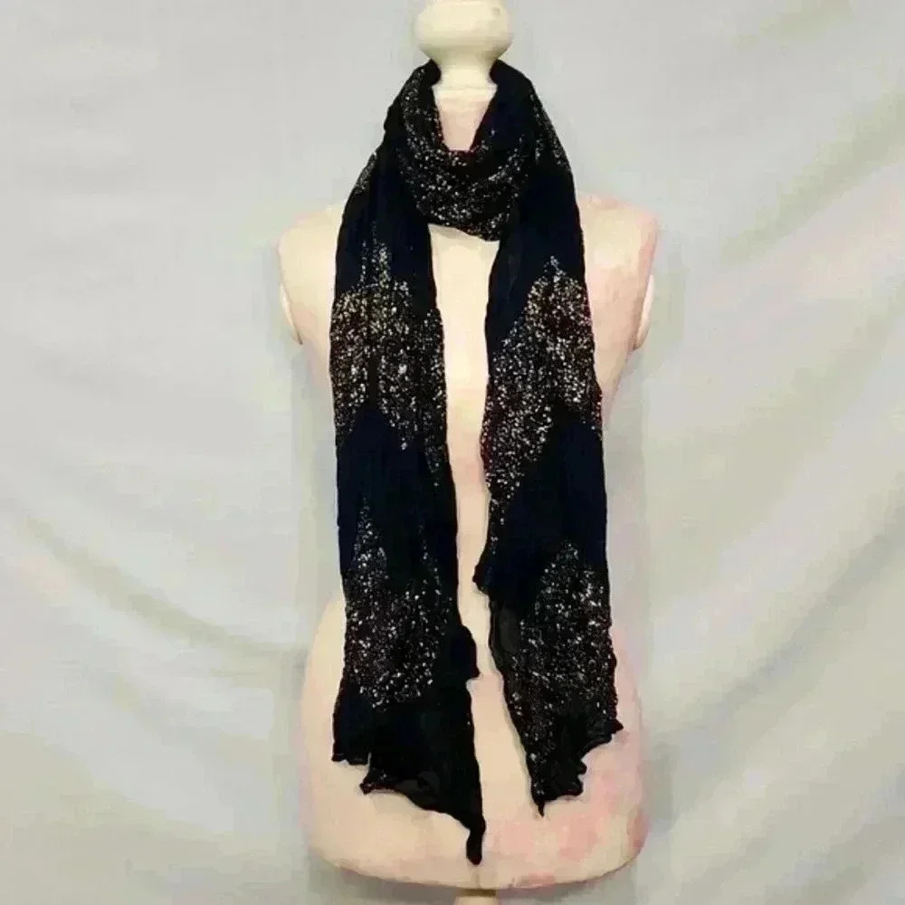 Ellen Tracy Metallic Gold Dot Chevron Scarf